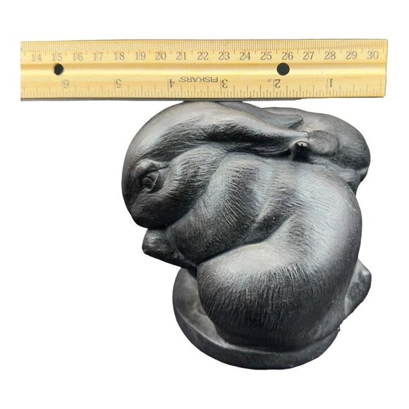 Vintage Hen Feathers Two Bunnies Collection 1985 Pottery Sculpture Figurine VTG - Picture 5 of 14